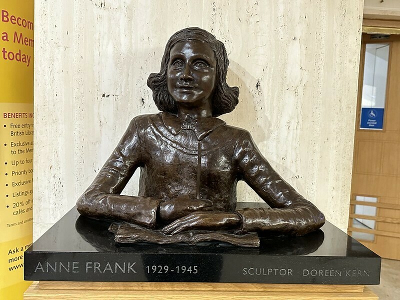 A bust of Anne Frank in the British Library