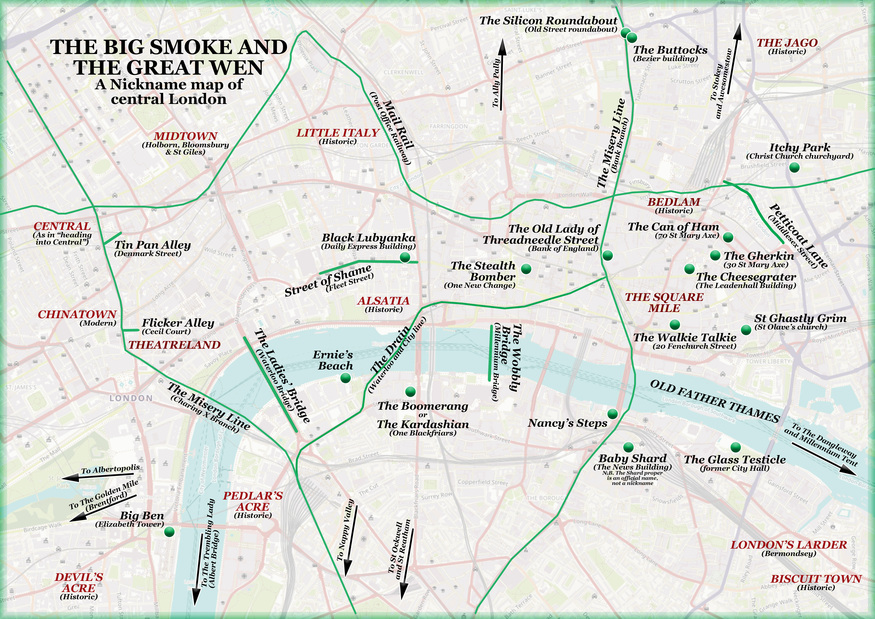 A map of places with nicknames in London