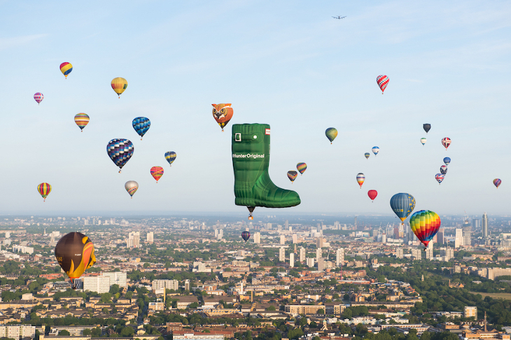 Around 25-30 hot air balloons flying over London