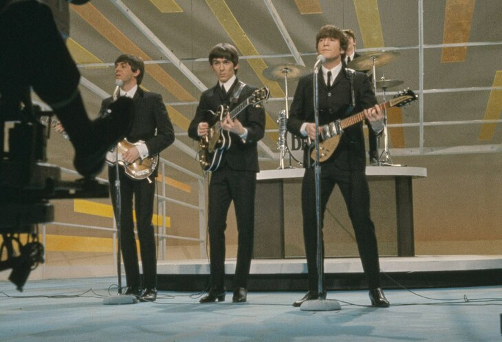 The Beatles playing on the Ed Sullivan show