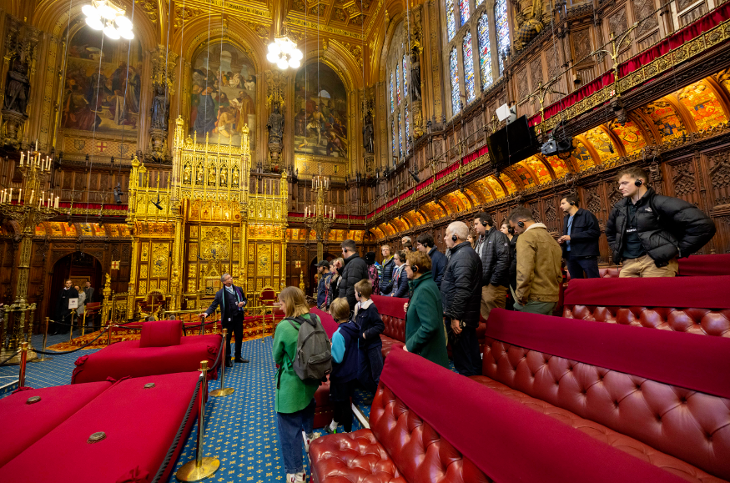 A tour group inside the Palace of Westminster