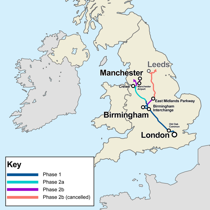 A map showing the original HS2 map